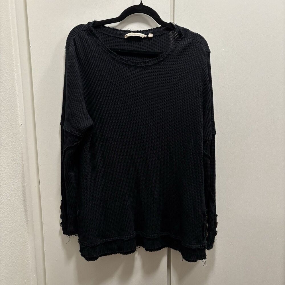 Soft Surroundings Women’s Sz Large Black Waffle Knit Button My Time Tunic Top